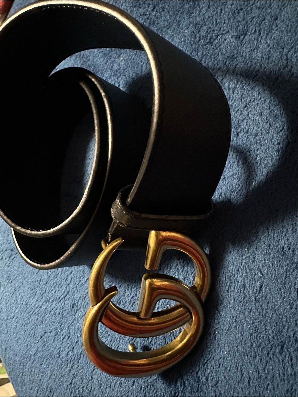 Men's Black Leather Belt with Double G Gold-Tone Buckle